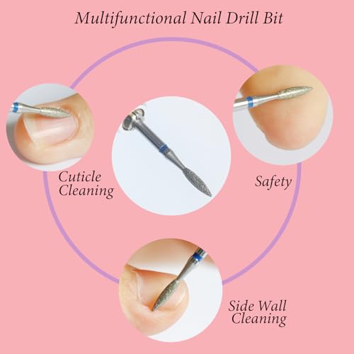 Cuticle Nail Drill Bit,3/32" Diamond Flame Safety Under Nail File Bit, Russian Pro Nail Buffer Bit, Cuticle Dead Skin Remover,Drill Bits for Manicure Pedicure,Nail Prep, Nail Supplies,Medium