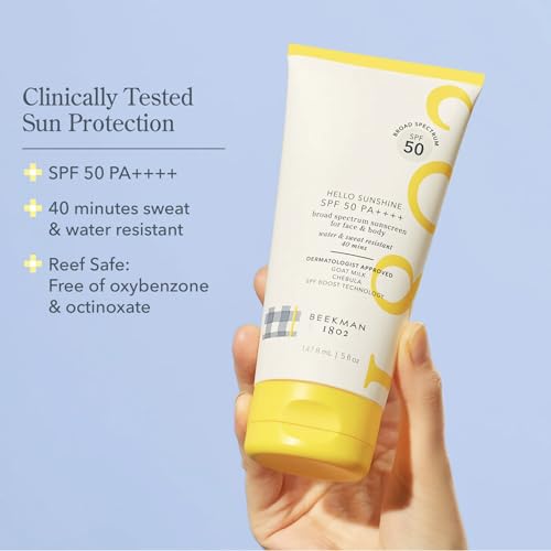 Beekman 1802 Hello Sunshine SPF 50 PA ++++ - Sunscreen for Face & Body - 5.0 fl. oz - Reduces Fine Lines & Protects Against Sun Damage - Good for Sensitive Skin - Cruelty Free - Reef Safe