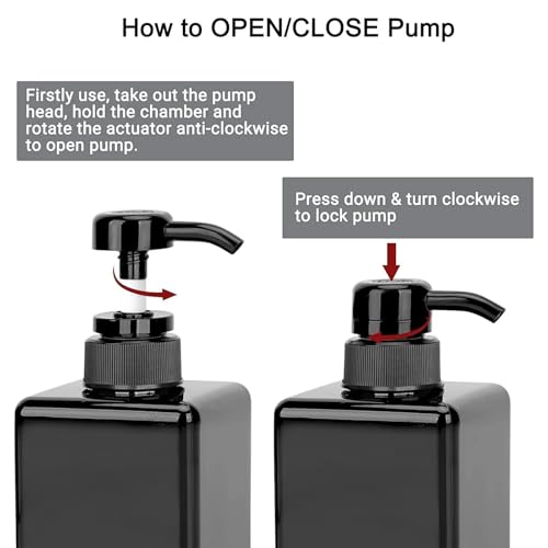 6 Pack Shampoo and Conditioner Dispenser Bottles, 4 Pack 22 Oz & 2 Pack 8 Oz Refillable Square Plastic Pump Bottles for Dispensing Lotions, Shampoo, Conditioner, and Body Wash (Black)
