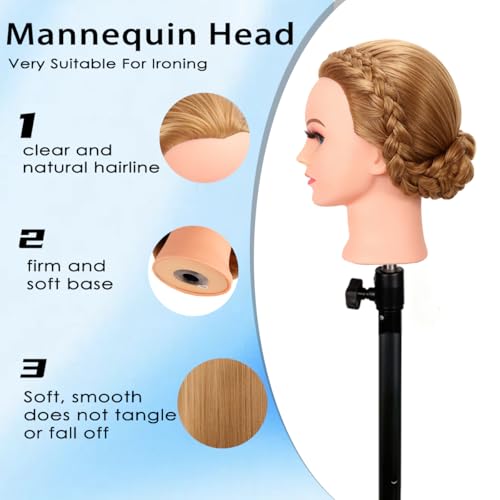 Mannequin Head with Hair for Braiding, Cosmetology Training, Hairstyling Practice - Realistic Doll Head for Beginners & Professionals