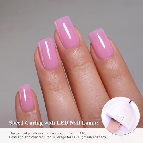 Imtiti Gel Nail Polish, Sheer Jelly Baby Pink Color UV/LED Soak Off Gel Polish for DIY Nail Art Manicure and Pedicure at Home (0.34 Fl Oz-970)