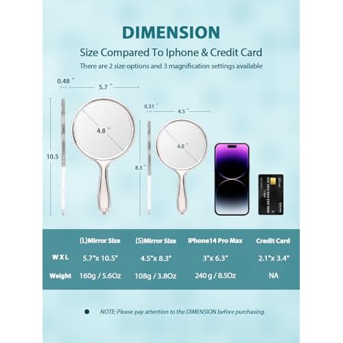 Hand Mirror, Double-Sided 1X/15X Magnifying Mirror with Handle, Acrylic, 8.3" L x 4.5" W, Clear, Pack of 1