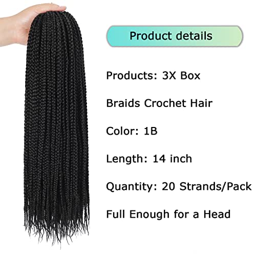 Crochet Box Braids Hair pre looped Goddess Box Braids Crochet Braiding 7 Packs 3x Crochet Hair (14 inch, 1B)