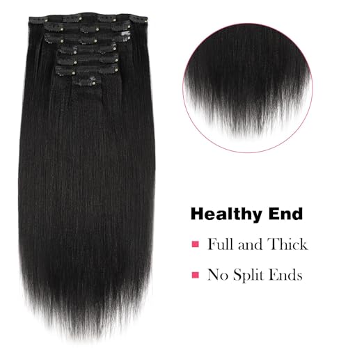 Sassina Italian Light Yaki Human Hair Clip in Extensions Natural Black Yaki Hair Clip ins for Black Women Human Hair 32 Inch Clip ins Human Hair Extensions for Full Head 120 Grams 7 Pcs with 17 Clips