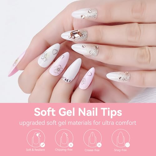 Makartt Almond Nail Tips: 500pcs Medium Pre-buffed Full Cover Clear Press on Nails 10 Sizes Soak Off Soft Gel Nail Tips Extension Professional Acrylic Fake Nails No Crease False Nail Salon DIY Art