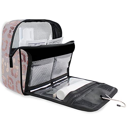 Hanging Toiletry Bag Rose Gold Leopard Print Makeup Bag Portable Travel bag for Toiletries Organizer Bags for Women Men, Travel-Essentials Bag