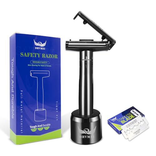 Shaving Razor - Steel Black Double Edge Safety Razor with 10 Spare Blades - 6 Speed Adjustable and 30¡Æ Angle Precision with Superior Blade Rigidity for Men and Women (Black)