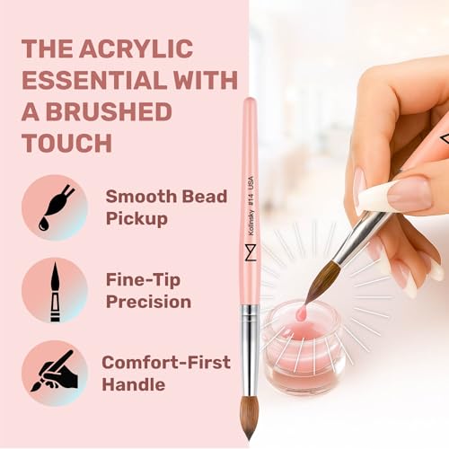 M ? Majesti Pink 100% Kolinsky Acrylic Nail Brush | Professional Acrylic Sculpting & Application Brush | Handcrafted Premium Nail Art Tool for Nail Technicians (#14)