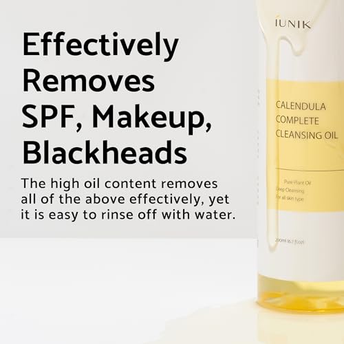 IUNIK Calendula & Jojoba Oil-Infused Vegan Cleansing Oil ? Gentle Blackhead Melting & Makeup Remover Facial Cleanser w/Plant-based Oils Korean Skincare