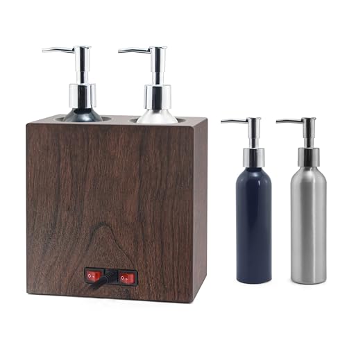 Elitzia Beauty Salon SPA Massage Oil Warmer Solid Walnut Hard Wood Natural Grain Lotion Warmer Copper Heating System Auto Temperature Control for Massage Parlour Long Life Span 4 Metal Bottles