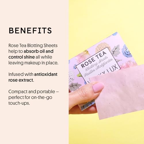 Winky Lux Rose Tea Oil Blotting Sheets ? Shine Control Blotting Papers in Travel Compact, Instantly Absorb Oil & Reduce Shine Without Disturbing Makeup