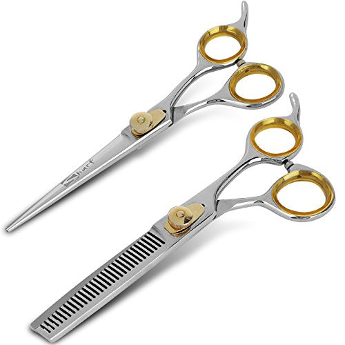SHARF Gold Touch Barber Kit 6.5 Inch Straight Shears and 6.5 Inch, 30-Tooth Thinning Shears 440C Japanese Stainless Steel Professional Barber Scissors for Men and Women