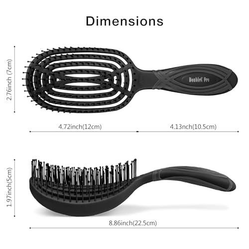 NuWay 4HAIR¢ç DoubleC PRO¢ç U.S. Patented Double Curved Detangling Brush is Hair Dryer Safe (Iron Black)