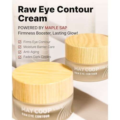 MAY COOP Raw Eye Contour - Korean Eye Cream for Under Eye Care with Sugar Maple Extract 50% & Adenosine Peptides - Hydrating, Firming, Moisturizing for Sensitive Skin, 0.67 fl. oz.