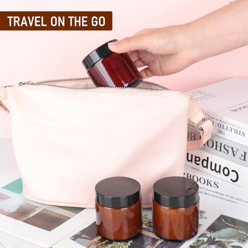 4oz Amber Glass Jars with Lids 2Pack, Small Salve Containers with Inner Seal for Creams, Candles,Accessories and DIY Lotions, White Stickers Included