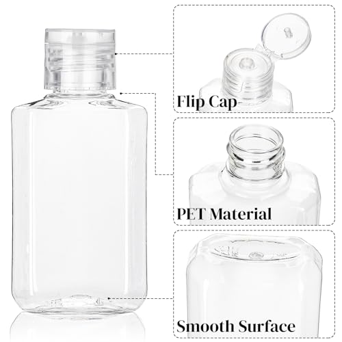 60 Pack Plastic Refillable Flip-Top Bottles, 2 OZ Clear Empty Travel Hand Sanitizer with Flip Cap, Portable Small Liquid Squeeze Container for Shampoo, Lotions, Liquid Body Soap, Creams