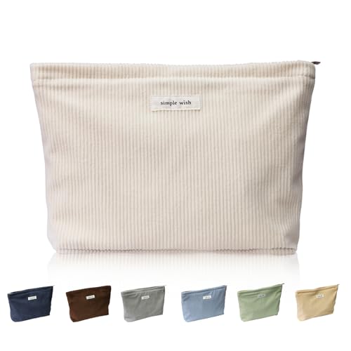 Wudygirl Travel Makeup Bag,Large Capacity Cosmetic Bag for Women,Corduroy Toiletry bag Handbags Purses Zipper pouch(Beige)