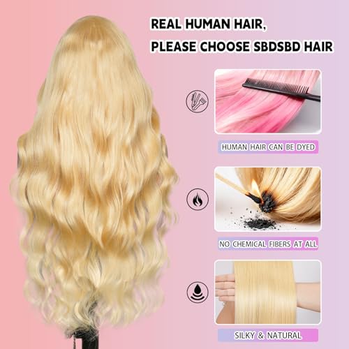 613 13x6 Lace Front Wig Human Hair 32 Inch Body Wave Blonde Wig Human Hair 13x6 200 Density HD Lace Front Wigs Real Human Hair Pre Plucked with Melted Hairline Tiny Knots Tangle Free Shedding Free