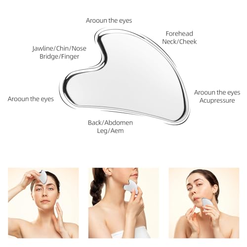 BTYMS Gua Sha Facial Tools, 2 Pcs Heart Shaped Guasha Tool Stainless Steel Face Sculpting Tool