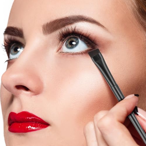 9 Pcs Angled Eyeliner and Eyebrow Brush Set - Flat Tint, Fine Slanted Applicator, Ultra Thin Makeup Brush for Eyeshadow and Eyeliner