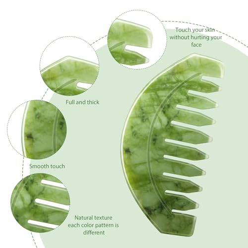 BBTO 2 Pcs Jade Comb for Scalp Massage Gua sha Comb for Head Body spa Hair Multifunctional Handheld Massage Tools(Round, Classic Style)