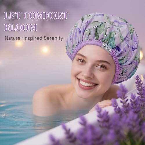 Years calm Shower Caps for Women Reusable Waterproof ? Double Layer Elastic Cap with Tropical Botanical Print Shower Cap for Shower, Spa, Travel, Bath & Daily Hair Protection