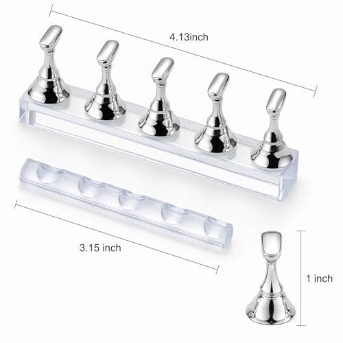 Nail Art Tools Set ? 15pcs Nail Brushes, 5pcs Dual-Ended Dotting Pens, Nail Stand & Holder Kit with Brush Rack, Tweezers & Double-Sided Tape for DIY Nail Design & Press On Nails