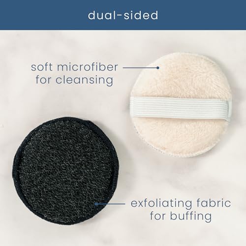 S&T INC. Face Scrubber, Dual-Sided Face Exfoliator with Elastic Strap, Facial Cleansing Pads and Makeup Remover, 3.3 Inch Diameter, 6 Pack, Black and Taupe