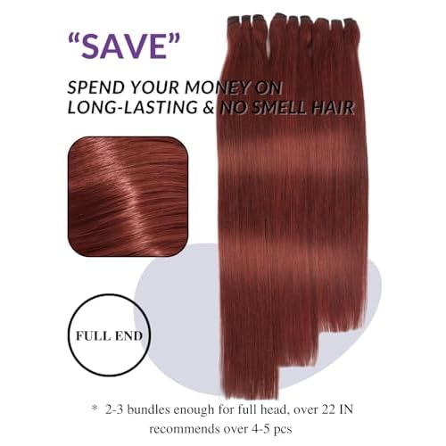 13A Double Drawn Reddish Brown Straight Human Hair Bundles, Full and Thick Copper Red 100% Brazilian Raw Hair 3 Weave Auburn Colored 33B Brownish Straight Bundles 10 12 14 Inch Sew In