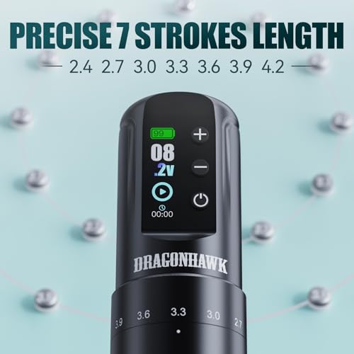 Dragonhawk Beginner Tattoo Kit Atom2 Pro Cordless Tattoo Gun Machine Pen Complete Tattoo Kit 7 Strokes 2.4-4.2mm