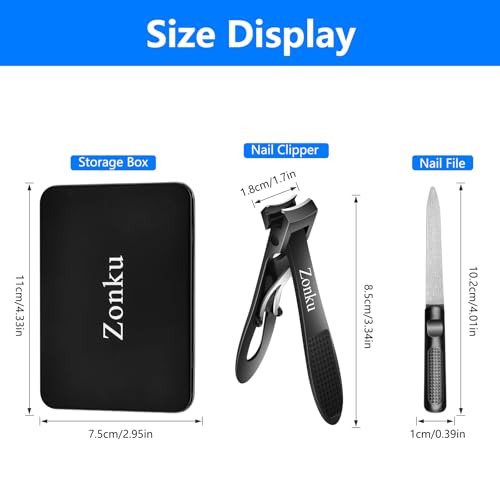 Toenail Clippers for Seniors Thick Nails,Ultra Wide Jaw Angled Head for Large Toe Nail Clippers for Men Women, Heavy Duty Stainless Steel with Long Handle Cutter,Nail File(Black)
