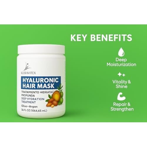 Hyaluronic Hair Mask Formulated With a Rich Blend of Olive Oil and Jojoba Oil to Provide Intense and Lasting Hydration for Dry or Damaged Hair, Restore Vitality and Shine (36 OZ)