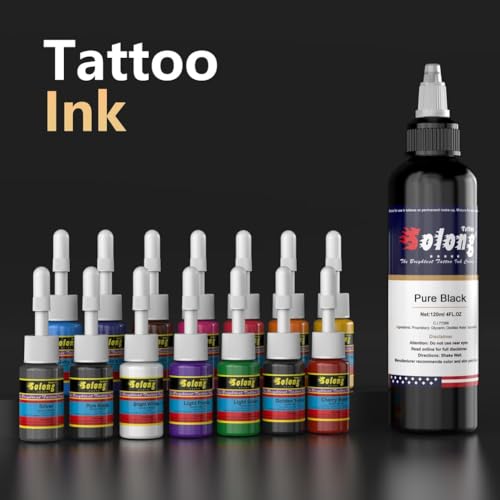 Tattoo Gun,Solong Wireless Tattoo Gun Kit Smart Screen with 40Pcs Tattoo Cartridge Needles 120ML Black Tattoo Ink Complete Tattoo Kit SLE92KITB-2