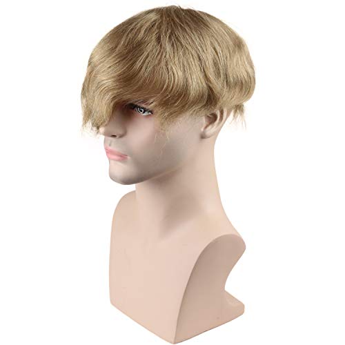 Men's Toupee 10x8inch European Human Hair Swiss Mono Lace Thin Skin Hairpiece Hair Replacement System for Men #21 Ash Blonde Color