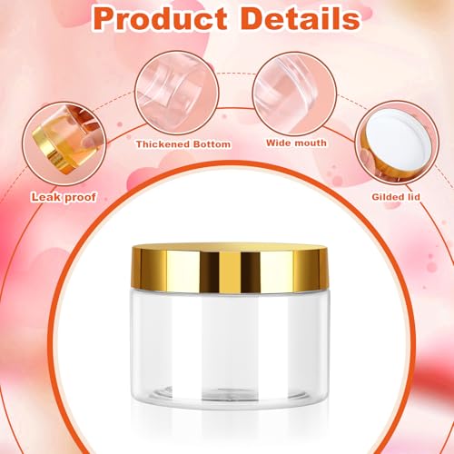 32 Pack 5 oz Plastic Jars with Gold Lids, Clear Empty Body Butter Containers Travel Size Cosmetic Bottles for Make Up and Food Storage