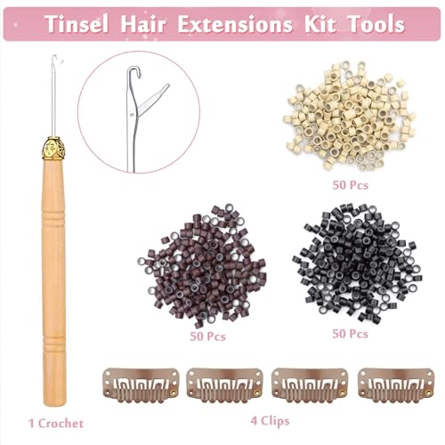 Hair Tinsel Kit 20 Colors 4800 Strands Fairy Hair Tinsel Heat Resistant 48 Inches Glitter Tinsel Hair Extensions Highlights Sparkling Hair Tinsel Kit for Girls Hair Accessories Party Festival
