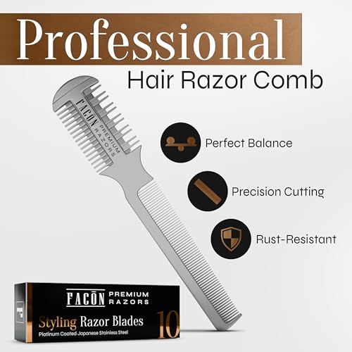 Fac?n Razor Comb for Hair Cutting - Professional Hair Cutting Comb Kit with 12 Replacement Blades, Double Edge Shaper for Salon & Home, Premium Styling Thinning Texturizing Split Ends Trimming Razor