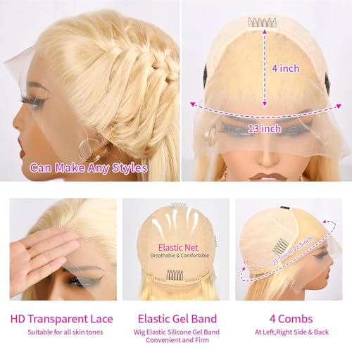 26 Inch 613 Lace Front Wig Human Hair 13x4 Deep Wave Human Hair Wig 200% Density 613 HD Lace Frontal Wig Blonde Lace Front Wigs Human Hair Pre Plucked With Baby Hair For Women