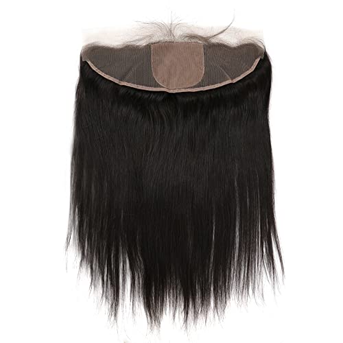 One Donor Top Grade 13x4 Silk Base Lace Frontal Closure Human Hair with Baby Hair Straight Brazilian Virgin Hair Closure Free Part Natural Color Bleached Knots 14 inch
