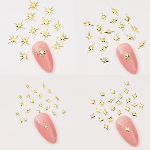 200Pcs Star Nail Charms for Nails Art 3D Gold Star Nail Charms Metallic Studs Rhinestones Stars Nail Jewelry Decorations Manicure Supplies Accessories for DIY Craft (G200)