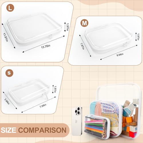 3pcs Clear Hard Shell Zipper Case, Transparent Hard Plastic Zipper Pouches, Portable Travel Organizer, Clear Toiletry Bag, Craft and Arts Organizer, Toy Storage Bins, Stackable Hard Side Plastic Case