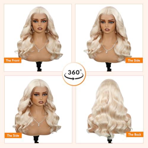 Platinum Champagne Blonde Wig Human Hair Pre Plucked Body Wave Silver Ash White 613 Blonde UHD Transparent T Part Lace front Wigs For Women Real Human Hair 20 Inch 180% Density
