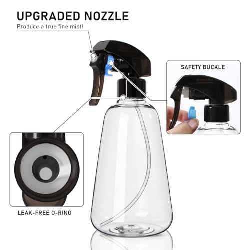 Spray Bottle 2 Pack, 16oz - Ultra Fine Mist, Plant Mister Hair Misting Empty Spray Bottles Indoor, Leak Proof Water Sprayer for Planting, Hair Care, Essential Oils, Cleaning Solutions (Clear)