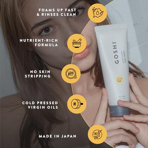 GOSHI Super Vitamin Face Wash for All Skin Types 4 oz - Infused with Vitamin E, Cold-Pressed Sesame Oil, Macadamia and More Plant Extracts - Made in Japan