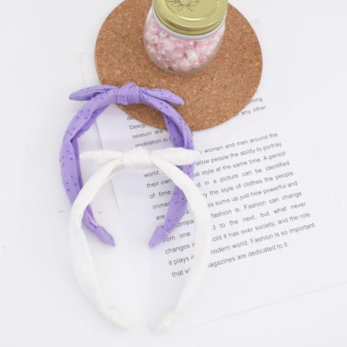 Bow Headbands for Girls Kids, Thin Headband with Bow Women Hair Accessories Fashion Knotted Head Band Non Slip for Toddlers(Purple/White, 2Pcs)