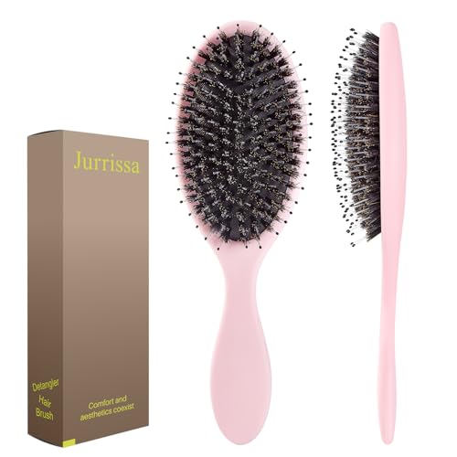 Boar Bristles Hair Brush for Women and Men, Detangling Hair Brush for Smoothing Massage Add Shine, Nylon&Boar Bristles Detangler brush for Hair Healthy (1 Pack-Pink)