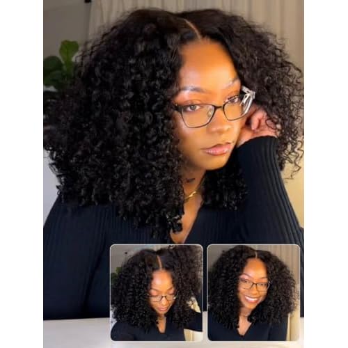 UNICE Bye Bye Knots 7x5 Lace Curly Wig Human Hair with Finger Coil Ends Glueless Pre Plucked Pre Cut Lace Wig 150% Density Beginner Friendly Put On and Go Human Hair Wigs for Black Women 20 inch