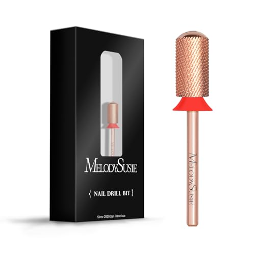 MelodySusie Safety Nail Drill Bits, 3/32'' Smooth Round Top Large Barrel Carbide Bits, Suitable for Manicure Pedicure Cuticle Gel Polishing, Beginners Bits, Rose Gold, Series Bit-S, Fine