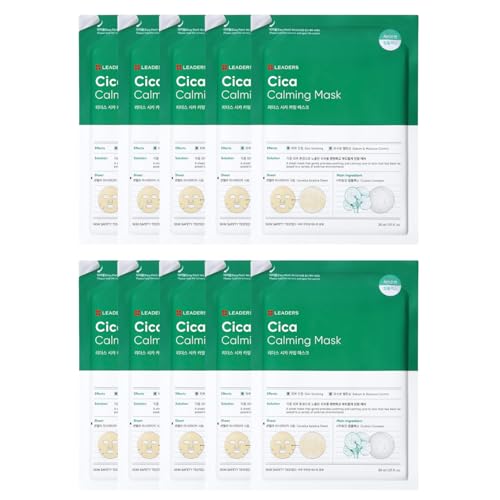 LEADERS Insolution Cica Calming Mask - Soothing Relief for Irritated & Sensitive Skin | Helps Reduces & Relieves Redness | Calming Care, Sebum & Moisture Control, Easy Peel Pouch - 10 Sheets