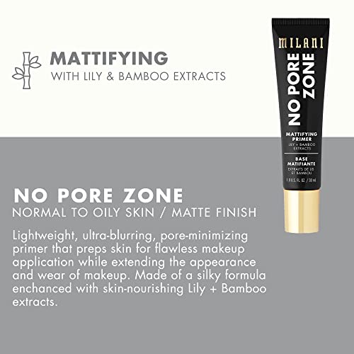 Milani Face Primer for Makeup - No Pore Zone Mattifying Primer with Lily & Bamboo Extract for a Matte Finish, 1.0 Fl. Oz